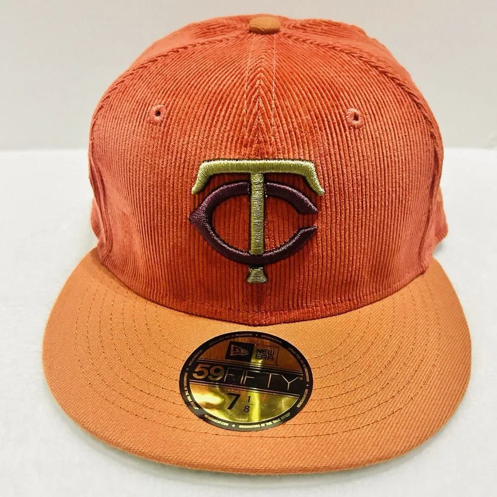 New Era Minnesota Twins Corduroy Dream Patch 59FIFTY Fitted Hat Cap Orange 7 1/8